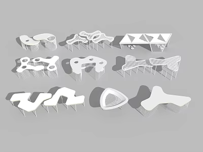 Various Modern Outdoor Tables Featuring Creative Geometric Shapes And Abstract Designs 3d model