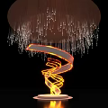 Modern Exhibition Hall Sculptural Column With Spiral Design And Illuminated Hanging Light Strands