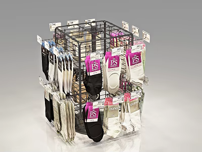 Multi Layer Metal Display Rack For Retail Socks With 15% Discount And Clear Packaging 3d model