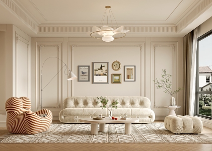 French Living Room Cream Home Living Room 3d model