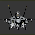 Two Seat Fighter Jet With Cockpit Tail Fins Yellow Tips And Missiles On Gray Background 3d model