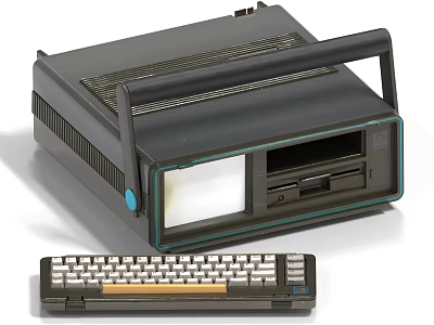 Vintage Portable Computer With Handle Screen Slot And External Keyboard 3d model