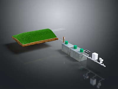 Green Turf Platform And Concrete Structure Components With Green Cylinders And White Equipment 3d model