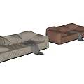 Beige and Brown Double Sofa with Multiple Cushions and Grey Throw 3d model