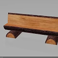 Natural Wooden Bench With Smooth Plank Top And Sturdy Log Legs On Gray Reflective Surface