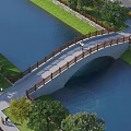 Scenic Arch Bridge Over River With Green Trees Pedestrian Path And Road Nearby