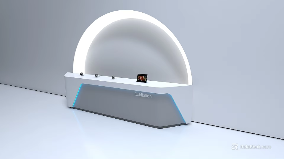 Modern White Arched Display Shelf With LED Lighting And Euhika Logo 3d model