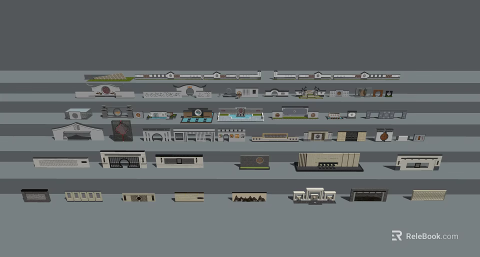 Various Decorative Feature Wall Designs With Different Patterns And Materials For Outdoor Landscaping 3d model