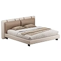 Modern Upholstered Bed With Beige Pillows Light Gray Frame And Simple Design 3d model