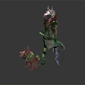 Game And Movie Wolf Like Characters With Blue Ears Tail Decorated Outfits And Small Companion