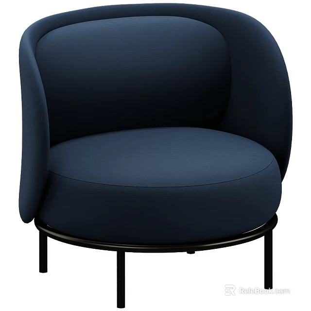 Modern Navy Blue Accent Chair With Rounded Back Seat Cushion And Black Metal Frame 3d model 