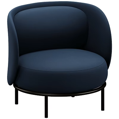 Modern Navy Blue Accent Chair With Rounded Back Seat Cushion And Black Metal Frame 3d model