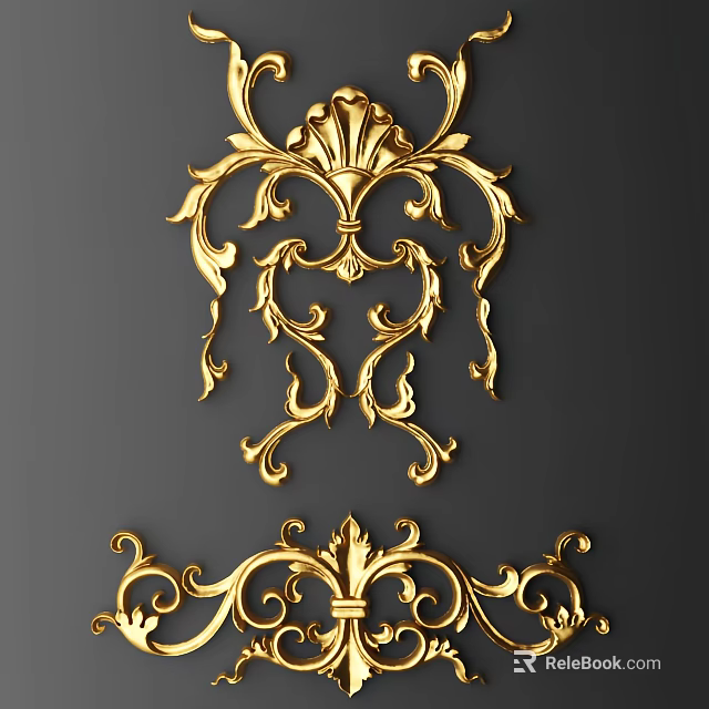 Golden Classical Carving With Intricate Floral Patterns And Elegant Curly Lines 3d model