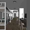 School Dormitory Room With Bunk Beds Desk Computer And Chair Setup 3d model