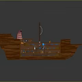 Ship Shaped Wooden Bookshelf With Multiple Shelves Items Small Mast Striped Sail Red Number 68