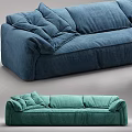Modern Three Seater Sofa With Blue And Teal Plush Cushions Soft Upholstery