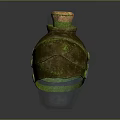 Vintage Handcrafted Household Bottle Featuring Green Mossy Cover Metal Strips And Round Metal Pieces