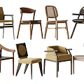 Modern Dining Chairs With Wooden Frame Rattan Back And Upholstered Seats Variety Styles