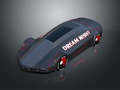 Futuristic Concept Car with Gray Body Red Accents and Dream Night Lettering 3d model