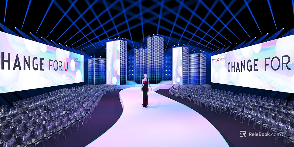 Modern Fashion Show Venue With Runway Model Audience Seats And Large Screens 3d model 