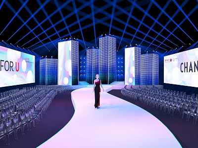 Modern Fashion Show Venue With Runway Model Audience Seats And Large Screens 3d model