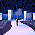 Modern Fashion Show Venue With Runway Model Audience Seats And Large Screens