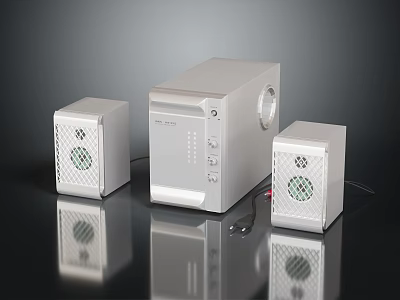 White Electronic Audio System with Main Unit and Two Speakers Modern Home Design 3d model