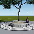 Garden Landscape With Circular Tree Basin Gentle Breeze Person Sitting On Grassland Under Sky