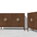 Elegant Modern Wooden Sideboard With Geometric Panels Diamond Metal Accents And Sturdy Legs