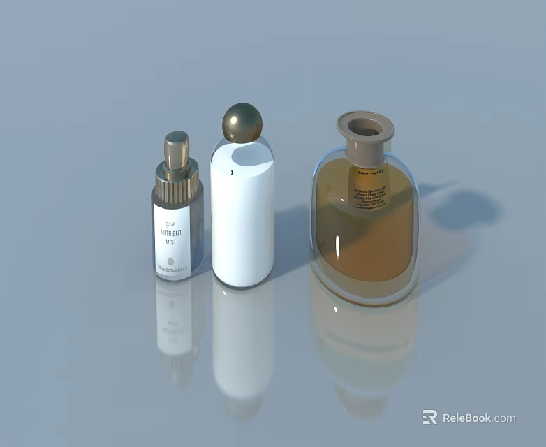 Three Different Perfume Bottles With Spray White Gold Cap And Transparent Design 3d model 