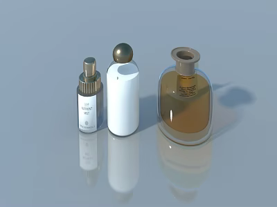 Three Different Perfume Bottles With Spray White Gold Cap And Transparent Design 3d model