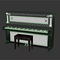 Elegant Black And White Piano Musical Instrument With Artistic Decorative Design And Wooden Stool