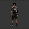 3D Basketball Player Model With Black Jersey V2 Lettering Shorts Tattoos And Arm Sleeve