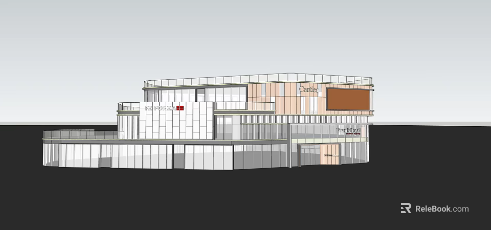 Modern Commercial Complex with Glass Facade Shopping and Restaurant Spaces 3d model 