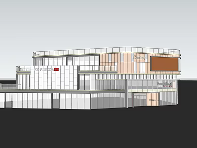 Modern Commercial Complex with Glass Facade Shopping and Restaurant Spaces 3d model