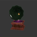 Classic Vintage Gramophone With Wooden Base Metal Horn And Turntable On Dark Background
