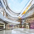 Spacious Shopping Mall Atrium With Multi Level Glass Dome Luxury Brand Stores Modern Interior Lighting