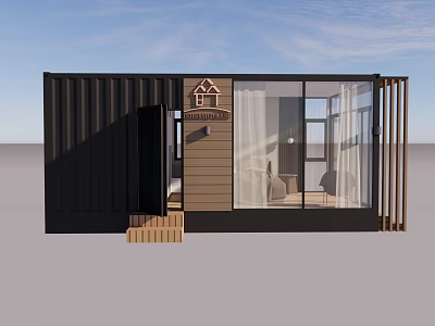 Modern Container Guesthouse Architecture With Large Glass Windows Wooden Accents And Open Layout 3d model