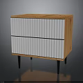 Modern Wooden Cabinet With White Vertical Striped Doors And Black Slim Legs