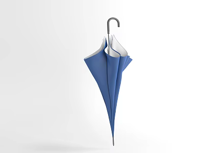 Blue Umbrella With Crooked Handle Open Design For Daily Use 3d model
