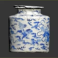 Sculpted Blue And White Ceramic Jar With Dragon And Cloud Patterns