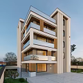Modern Multi Storey Residential Building Exterior With Glass Balconies Wooden Panels And Large Windows