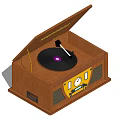 Vintage Retro Record Player Decorative Ornament Set with Wooden Design and Vinyl Disc