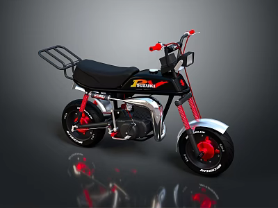 Stylish Black Red Motorcycle With Sporty Seat Rear Rack And Wheels 3d model