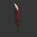 Fantasy Spiked Blade With Red Black Design And Serrated Edge Wooden Handle