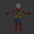 Adventurous Character Wearing Blue Coat Helmet And Leather Pouch With Arms Outstretched