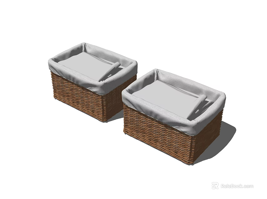 Two Woven Storage Baskets With White Lids For Home Organizing Solutions 3d model 
