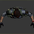 Game Movie Female Character Wearing Tactical Blue Top Green Vest Cargo Pants And Black Gloves