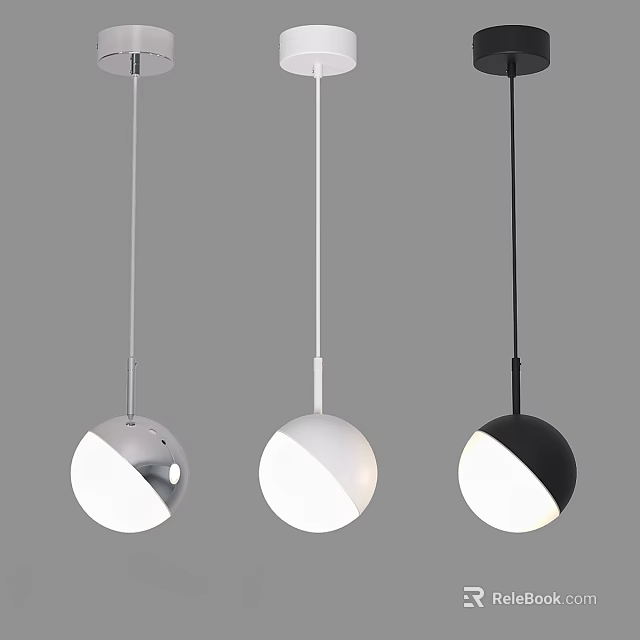 Three Modern Spherical Pendant Lights in Silver White and Black 3d model