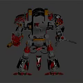 Red And Black Robot Character With Mechanical Armor Weapon Appendages And 3D Model Design 3d model